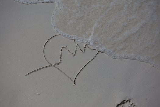 hearts drawn on the sand of a beach photo