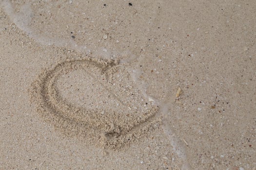 hearts drawn on the sand of a beach photo
