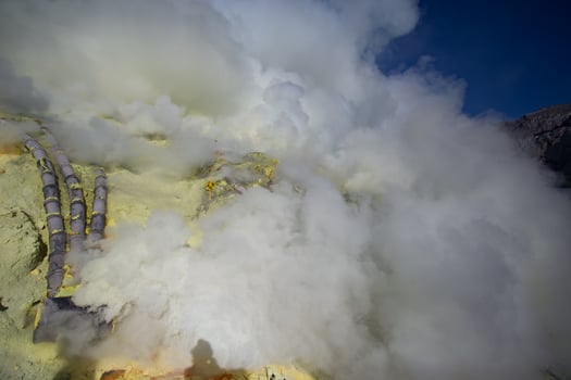 Sulfur mine Inside crater of Ijen volcano, East Java, Indonesia photo