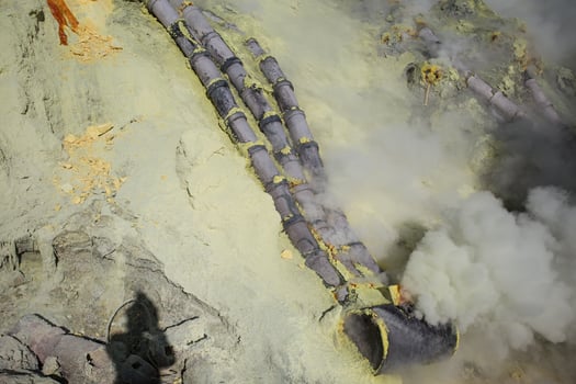 Sulfur mine Inside crater of Ijen volcano, East Java, Indonesia photo