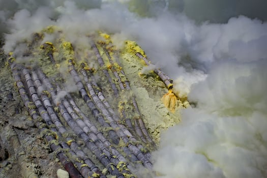Sulfur mine Inside crater of Ijen volcano, East Java, Indonesia photo