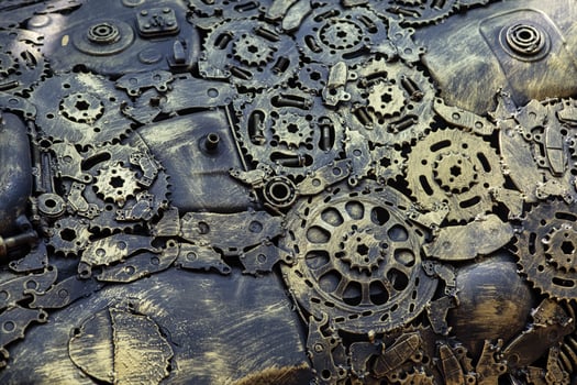 handicraft metal artwork from used spare parts background photo