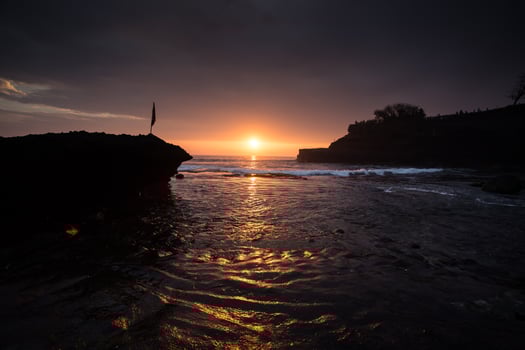 sunset over hindu temple Pura Tanah Lot, Bali, Indonesia photo