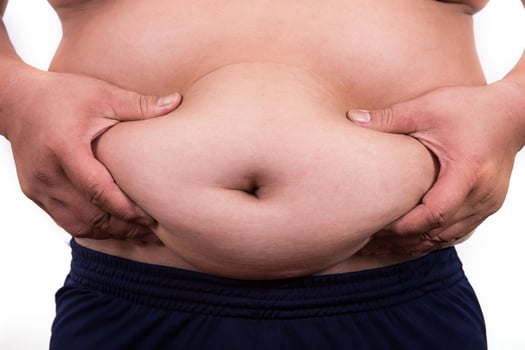 Fat man checking out his weight photo