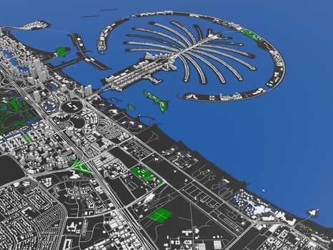 top view of the big city. illustration in casual graphic design. fragment of dubai 3d render photo