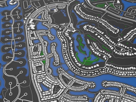 top view of the big city. illustration in casual graphic design. fragment of dubai 3d render photo
