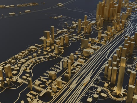 top view of the big city. illustration in casual graphic design. fragment of dubai 3d render photo