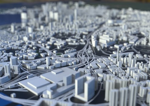 big city top view. illustration in casual graphic design. fragment hong kong 3d render photo