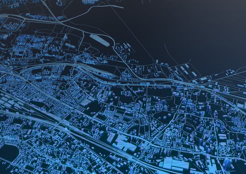 big city top view. illustration in casual graphic design. fragment hong kong 3d render photo