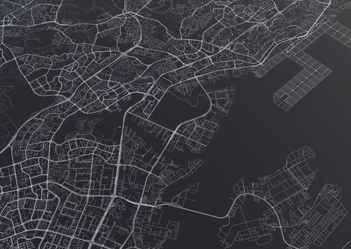 big city top view. illustration in casual graphic design. fragment hong kong 3d render photo