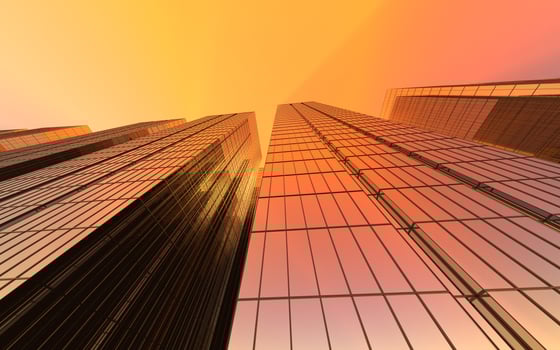 modern high-rise buildings against the sky. 3d illustration on the theme of business success and technology photo