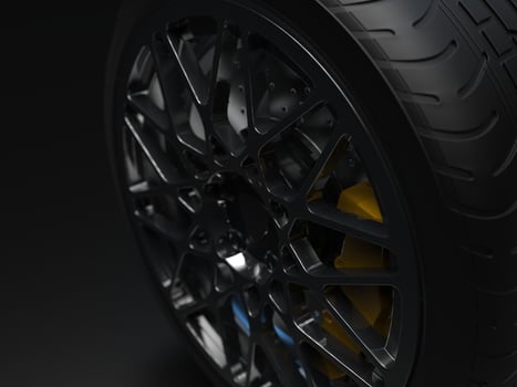 auto wheel with chrome disks close-up on a dark background. 3d render photo