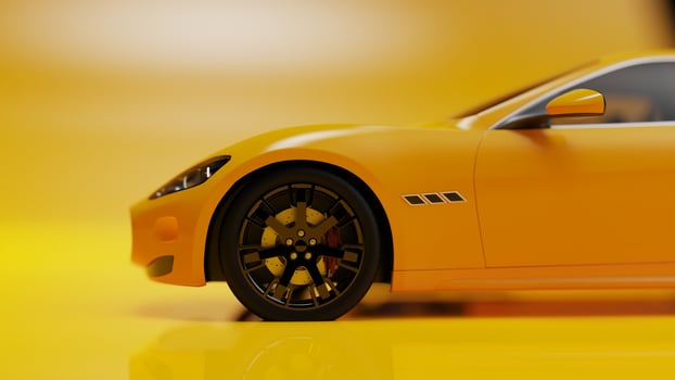 auto yellow. 3d illustration of fragments of vehicles on a white background. photo
