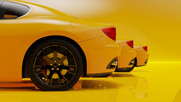 auto yellow. 3d illustration of fragments of vehicles on a white background. photo