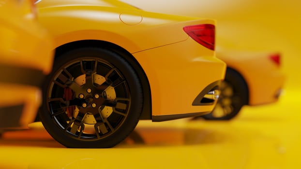 auto yellow. 3d illustration of fragments of vehicles on a white background. photo