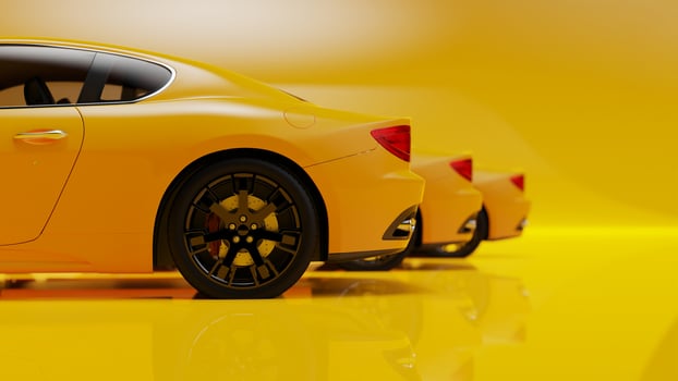 auto yellow. 3d illustration of fragments of vehicles on a white background. photo