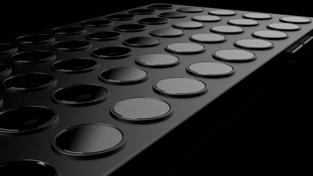 a lot of lenses on the back of the smartphone. alligoric illustration of the variety of cameras for mobile photography photo