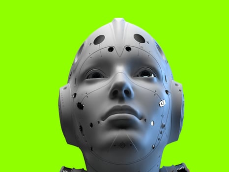 portrait of three robots close-up. isolated 3d illustration for use with dark background photo