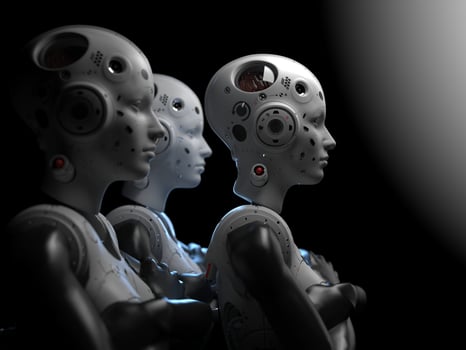 people of the future . 3d illustration on the theme of robots. military industry and games photo