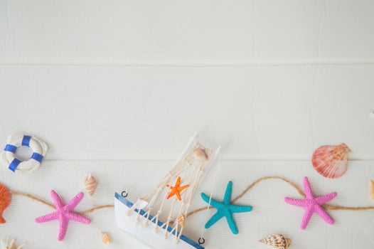 Top view of marine decoration on white background. Nautical concept. photo