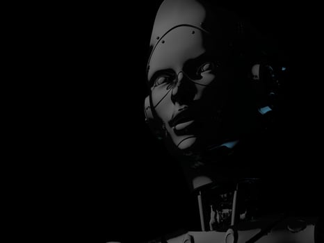robot woman. close-up portrait. abstraction on the topic of technology and games. 3d illustration photo