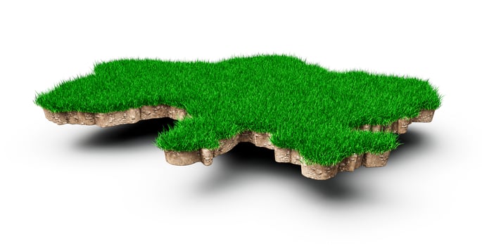 Ukraine map soil land geology cross section with green grass 3d illustration photo