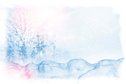 Frozen winter forest with snow covered trees. photo