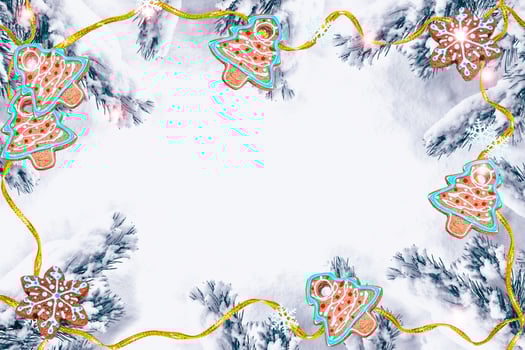 The branches of the snow covered Christmas tree. photo