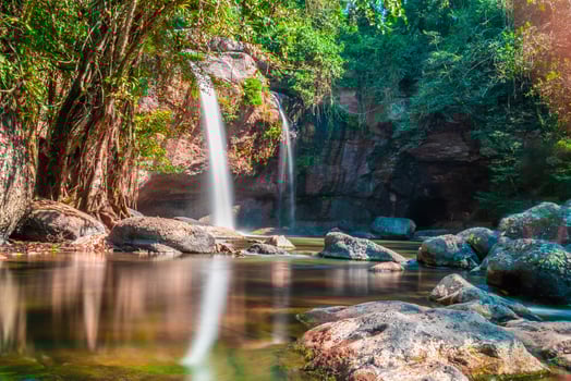 Amazing beautiful waterfalls in deep forest at Haew Suwat Waterfall in Khao Yai National Park, Thailand photo