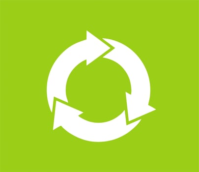 Trash icon. Recycle icon white silhouette. recycle symbol design on Vector illustration isolated on light green background photo
