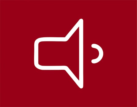 Illustration of a megaphone in white on a red background. simple megaphone design image. simple megaphone icon photo