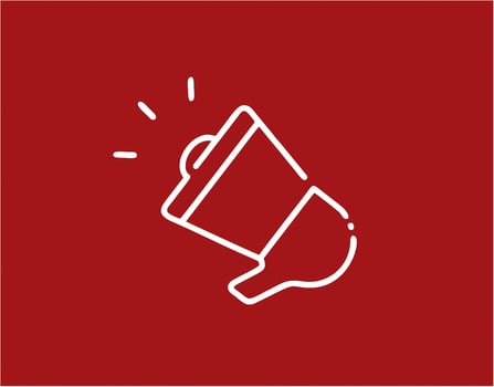 Illustration of a megaphone in white on a red background. simple megaphone design image. simple megaphone icon photo
