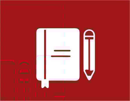 pencil icon in red image, illustration of pencil in white on red background, a pen design on a red background photo