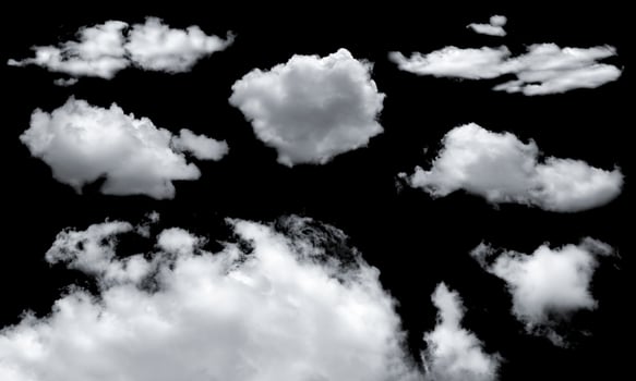 Set of White clouds isolated on black background. photo