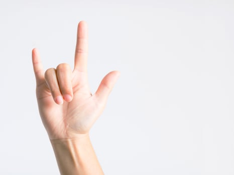 Hand signs represent english letter meaning I love you. photo