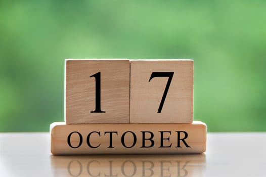 October 17 calendar date text on wooden blocks with copy space for ideas or text. Copy space and calendar concept photo