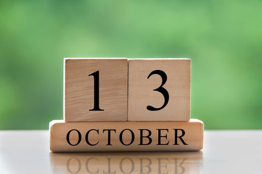 October 13 calendar date text on wooden blocks with copy space for ideas. Copy space and calendar concept photo