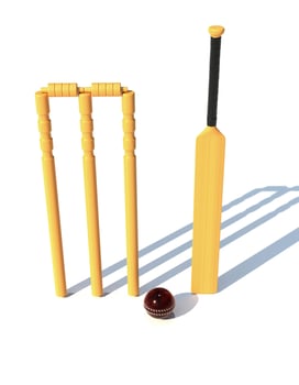 wooden bat and leather red cricket ball 3d render illustration photo