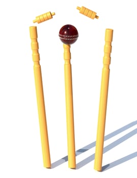 leather red ball hitting a cricket goal 3d render illustration photo