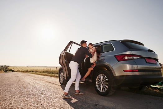 Going out. Beautiful people is in the modern car at their weekends photo