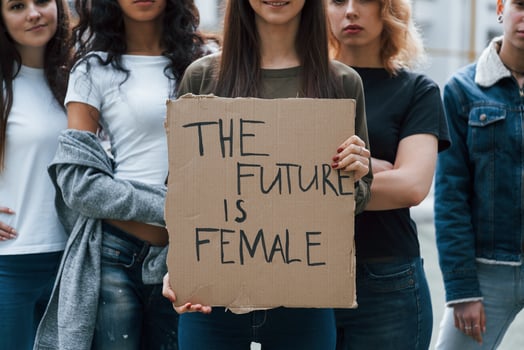 Future is in our hands. Group of feminist women have protest for their rights outdoors photo