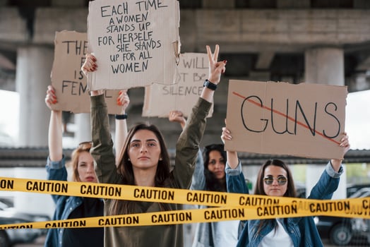 Please hear us out. Group of feminist women have protest for their rights outdoors photo
