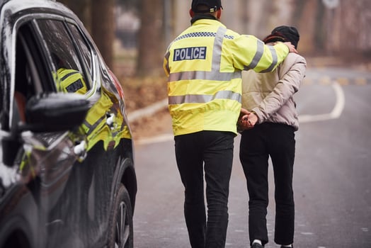 Police officer in green uniform caught automobile theft on the road photo