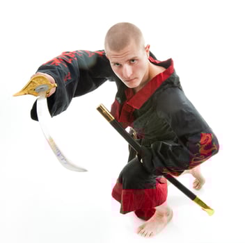 dragon samurai on white photo