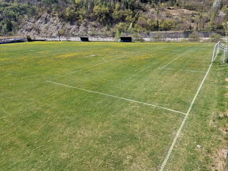 country soccer field with flowers photo