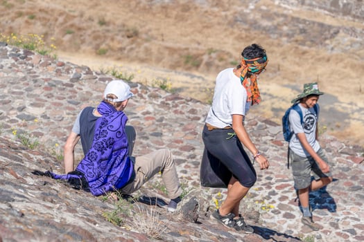 MEXICO CITY, MEXICO - JANUARY 30 2019 - Tourist climbing Teotihuacan pyramid mexico photo