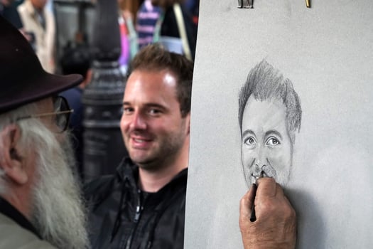 PARIS, FRANCE - OCTOBER 6 2018 - Artist and tourist in Montmartre photo