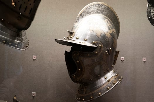 Medieval armor iron helmet detail photo