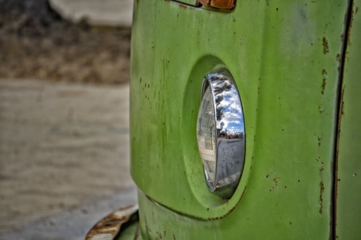 Green old vintage minibus detail photo