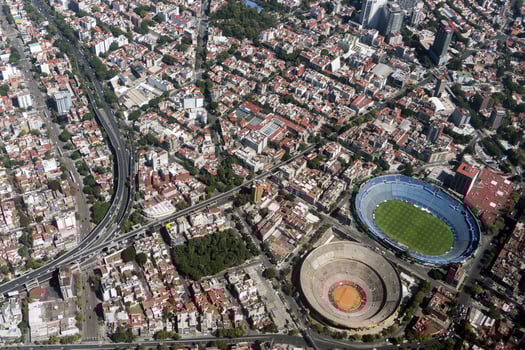 mexico city stadium aerial view cityscape panorama photo